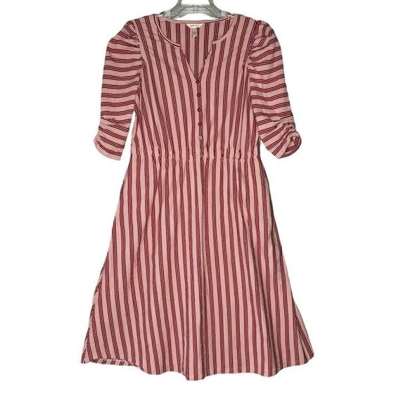 Matilda Jane pink Red White Striped Pullover V Neck Button Front Dress Size L - Picture 3 of 8